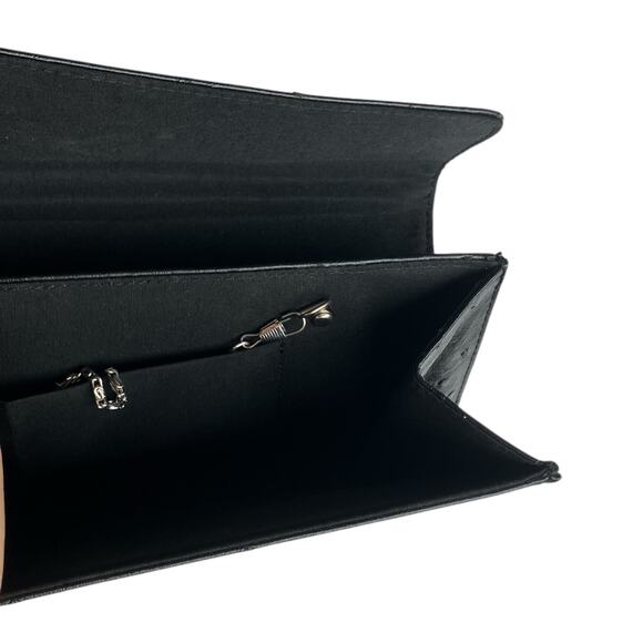 Ostrich Flap Envelope Bag Black Textured Vegan Leather Chain Strap Multiway - Picture 6 of 16